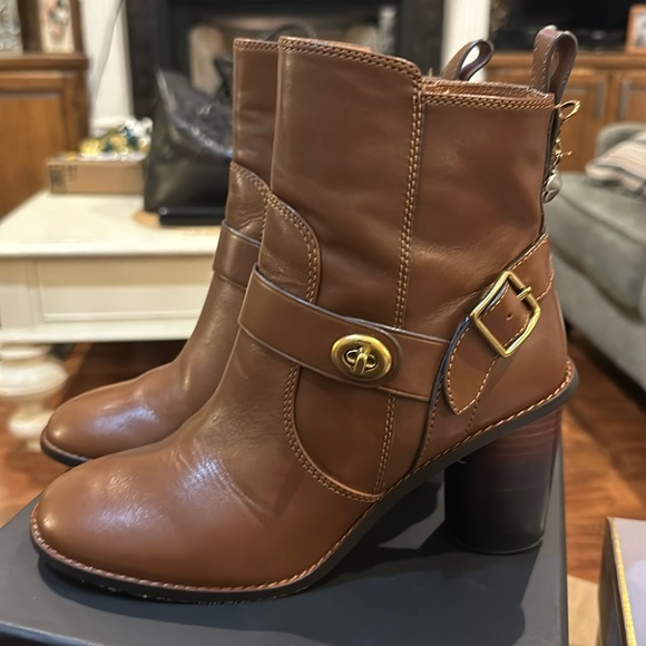 Coach Moto Bootie Heel Dark Saddle - Picture 3 of 7